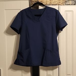 Women's Navy Blue SCRUB Size Large Stretch Short Sleeve Pockets Darts
